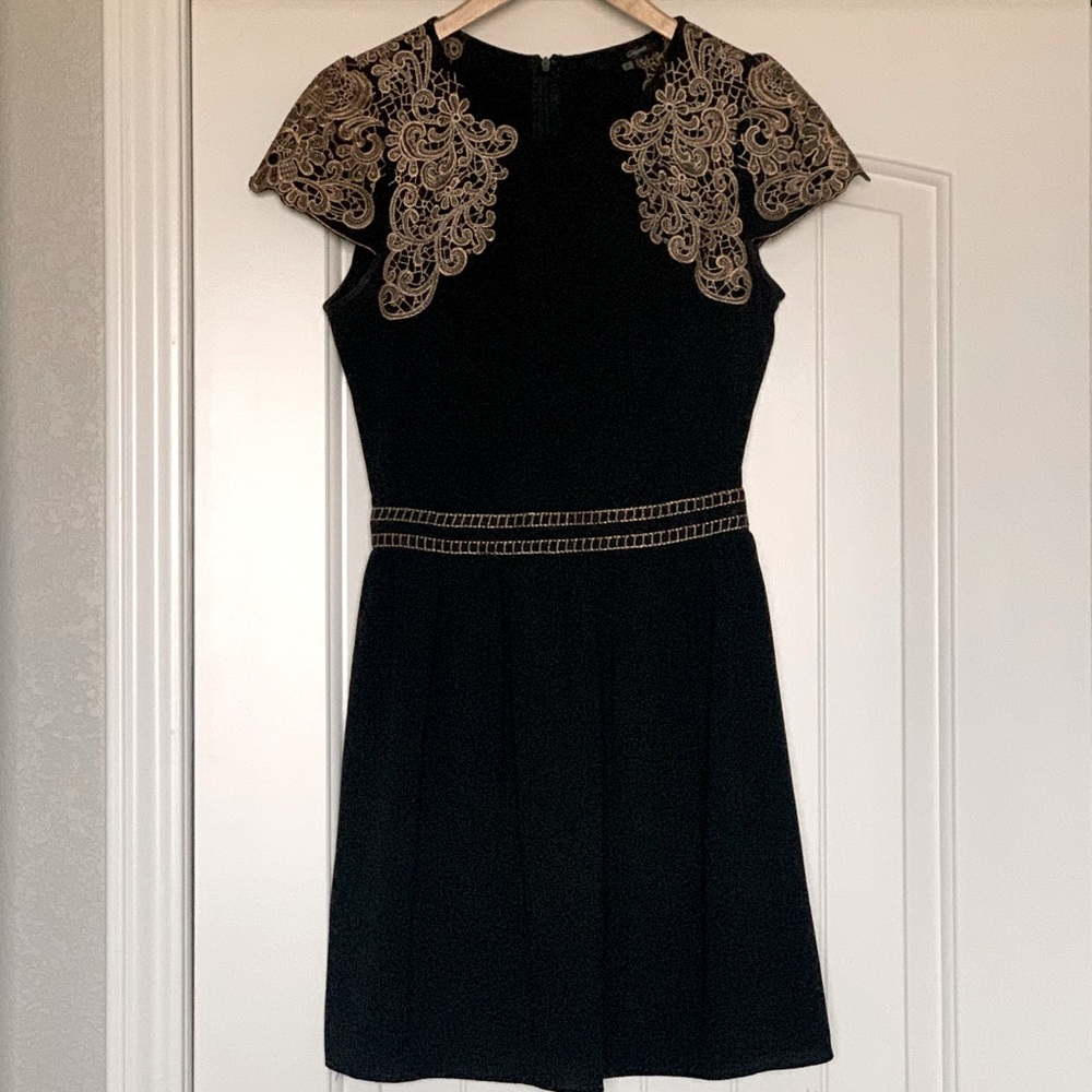 Black & Gold Embroidered Dress (Small)